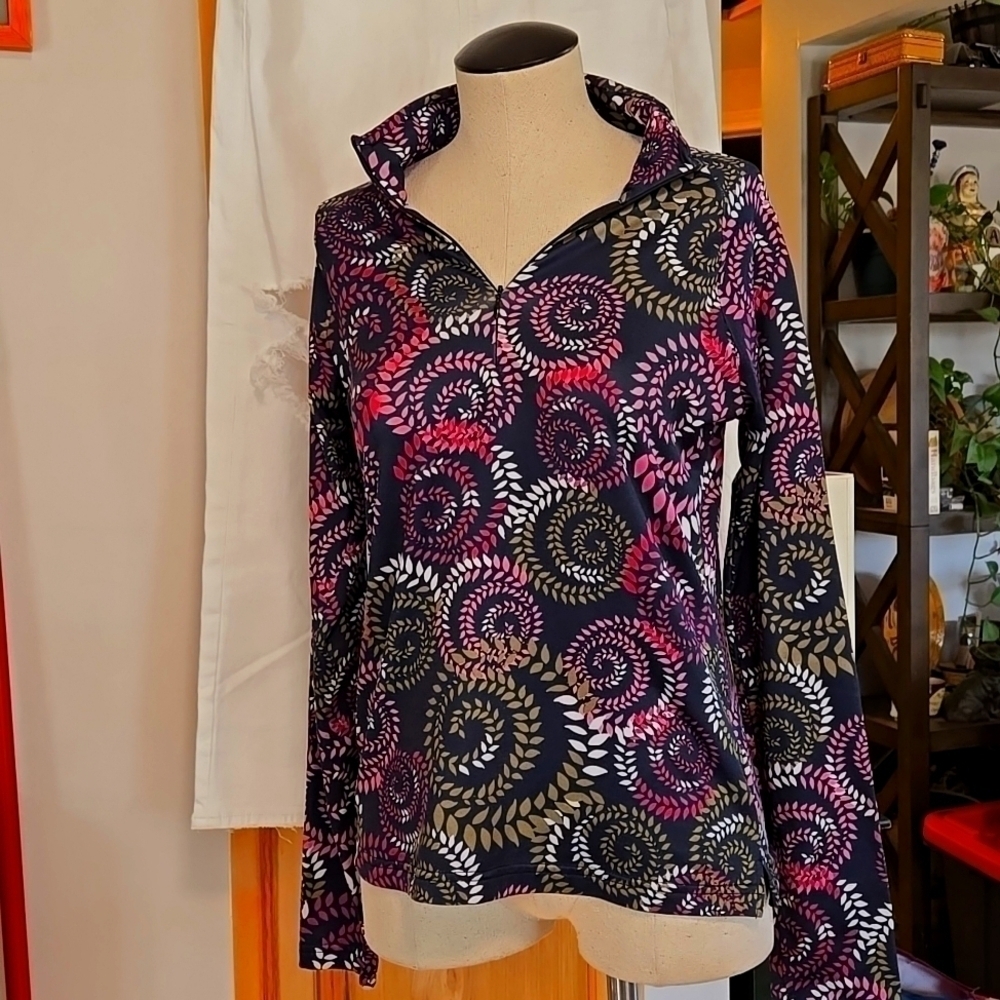 Athleta Quarter Zip Pullover Womens Size Medium Colorful Travel Athleisure